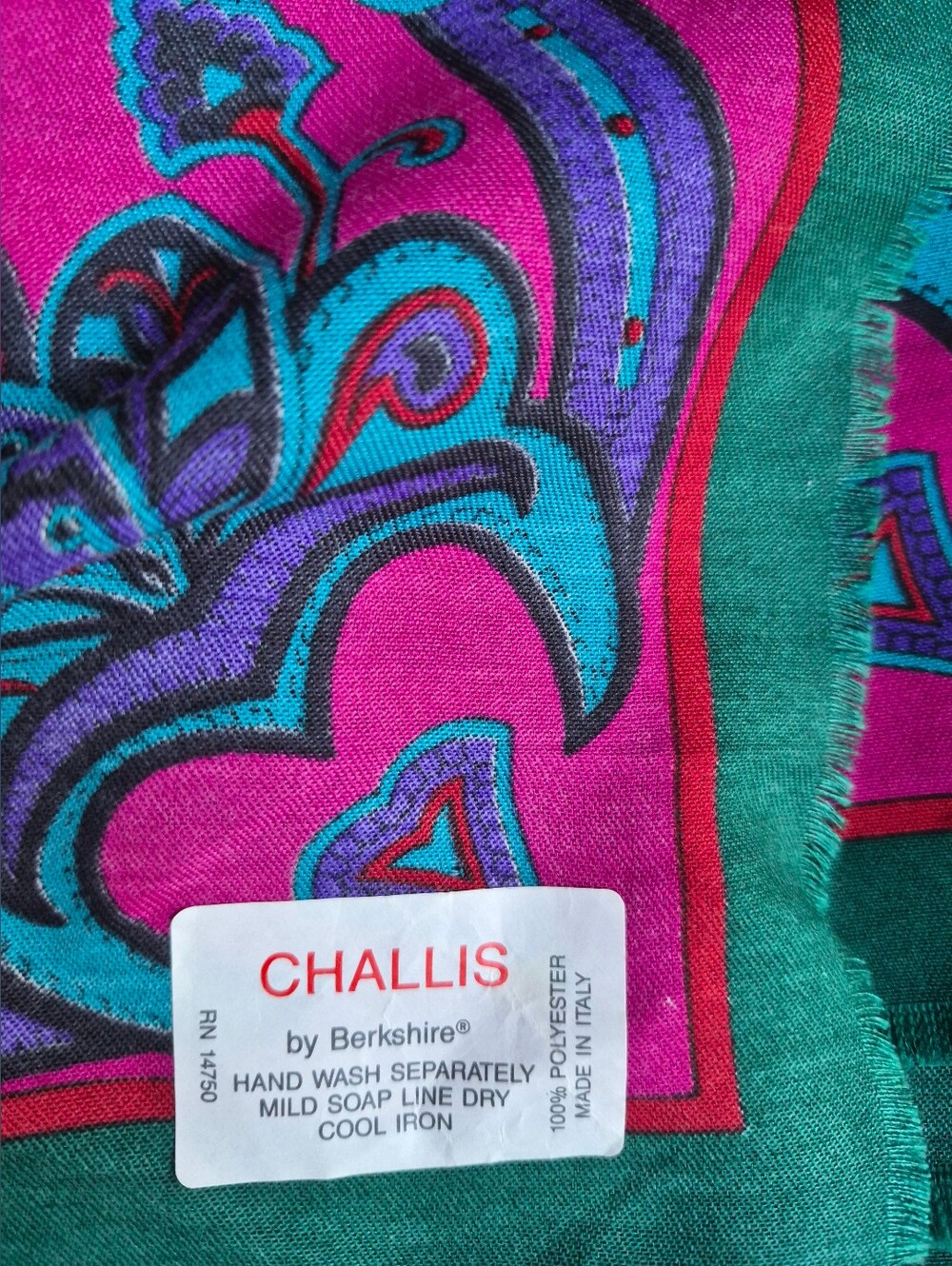 Italy Berkshire Paisley Challis Scarf in Pink, Teal & Purple